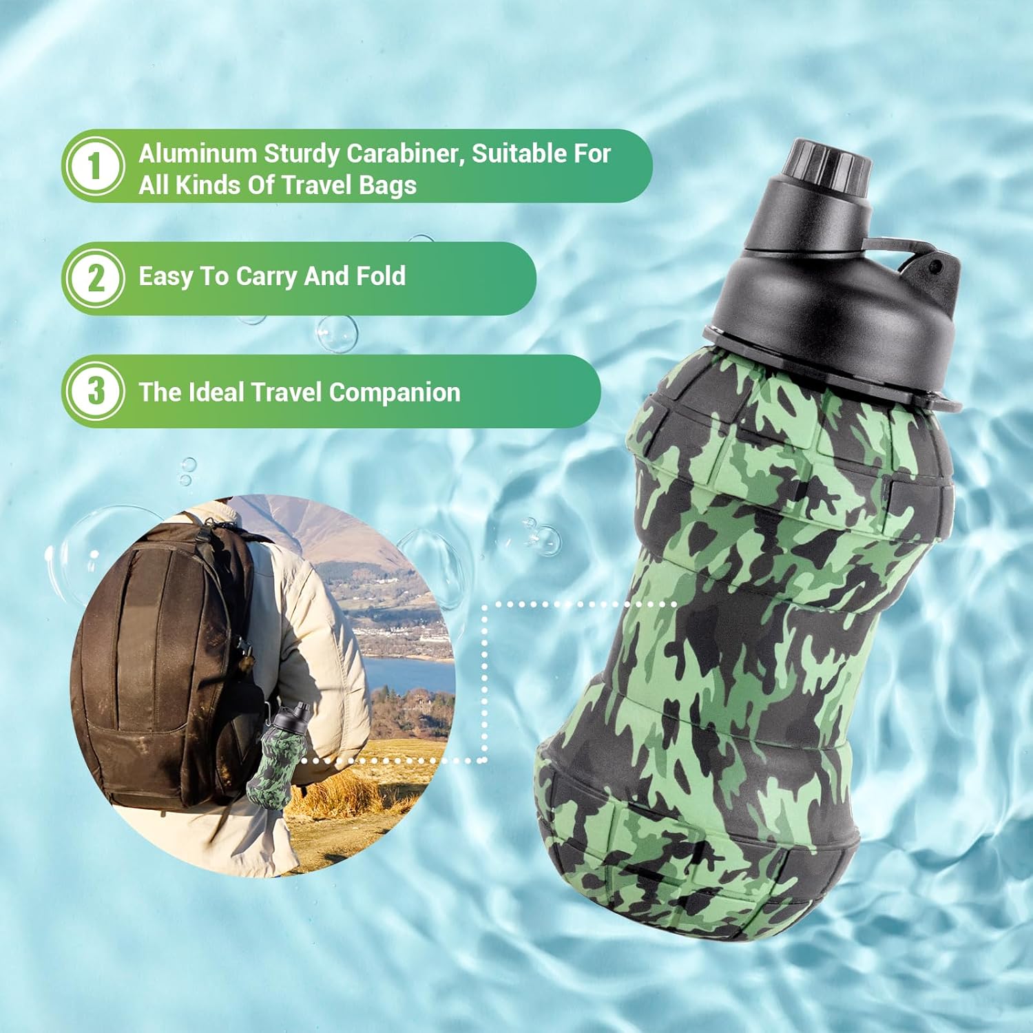 Collapsible Travel Water Bottles, 550ml Silicone Foldable Grenade Type, Leakproof Portable Expandable for Traveling, Camping, Hiking, Cycling & Sports Outdoor - Image 4