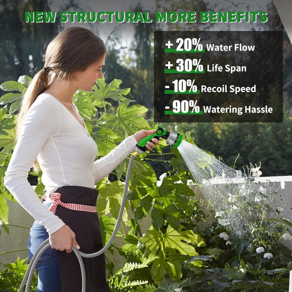 SHAWTY Retractable Garden Hose Reel 100FT 1/2" - 4-Layer Hose with Metal Bracket, Auto-Lock Slow Retraction, Outdoor Water Hose Reel for Yard & Garden - Nozzle Included (Green, 1/2" 100ft) - Image 7