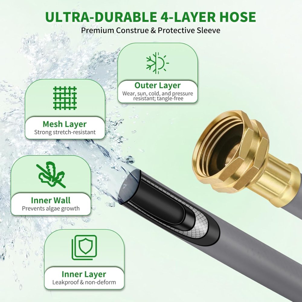 SHAWTY Retractable Garden Hose Reel 100FT 1/2" - 4-Layer Hose with Metal Bracket, Auto-Lock Slow Retraction, Outdoor Water Hose Reel for Yard & Garden - Nozzle Included (Green, 1/2" 100ft) - Image 8
