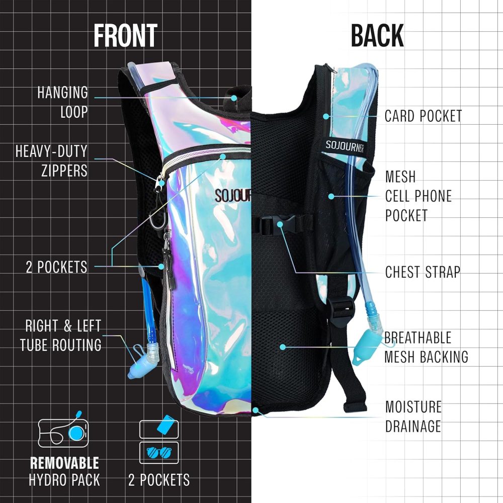 Sojourner Rave Hydration Pack - Hydration Backpack - Hydropack with 2L Bladder - Water Backpack for Festivals, Hiking, Running, Biking and More - Image 3
